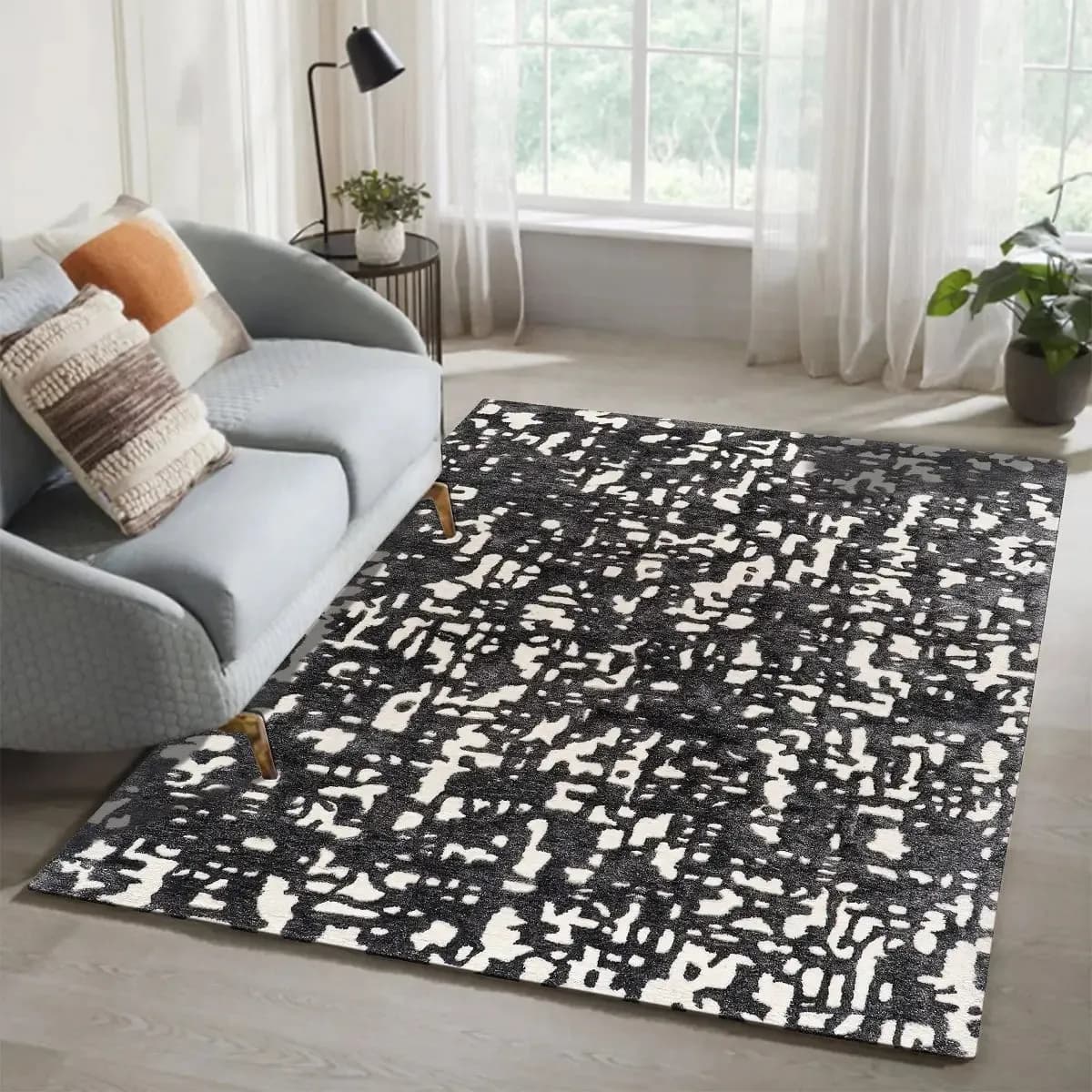 Scribble Monochrome Abstract Art Rug view 2