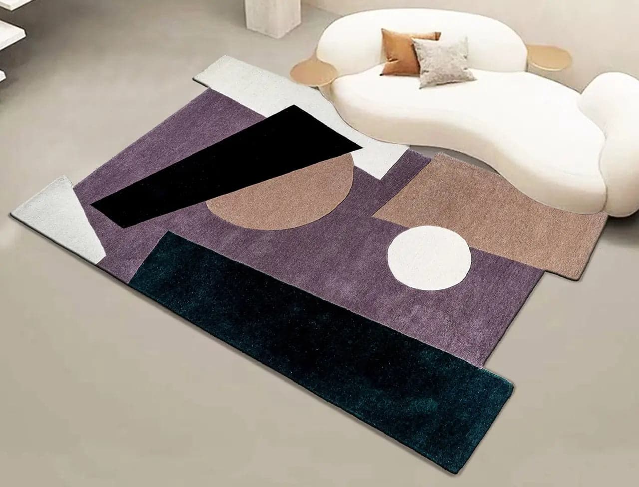 Serene Hand-Tufted Geometric Wool Rug view 2
