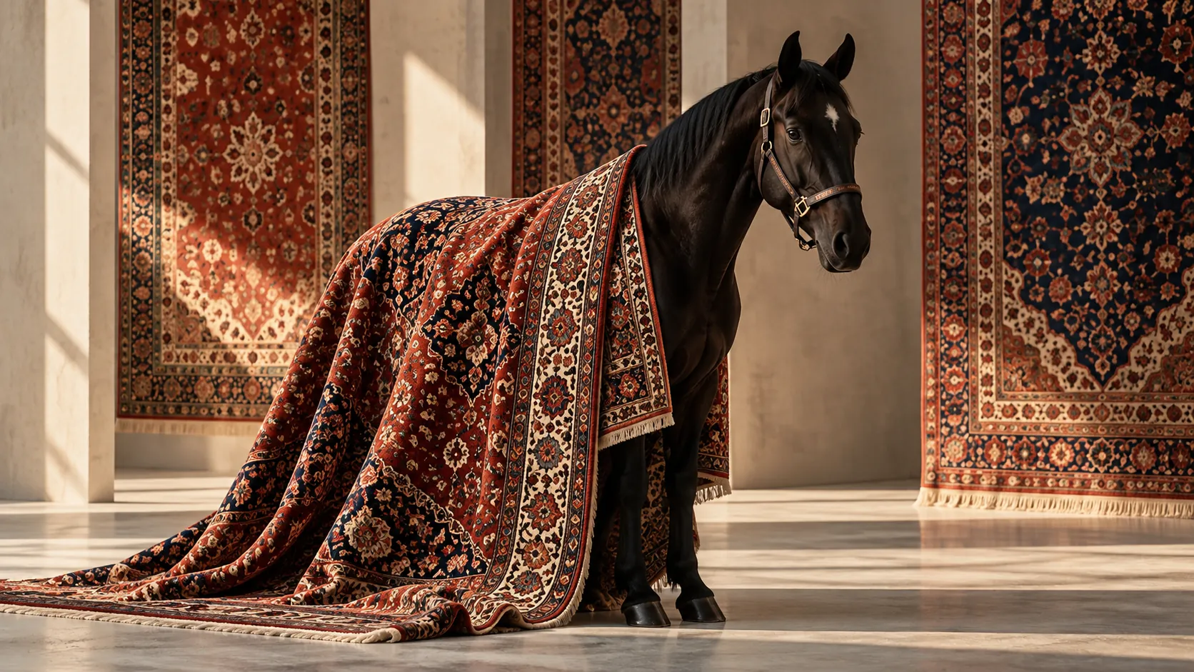 Fine hand-knotted wool and silk rug composition