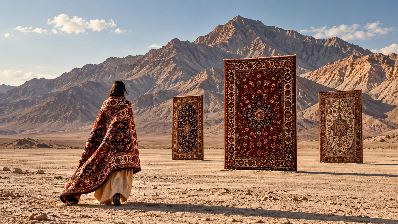 Contemporary artisan floor tapestry with artisanal texture